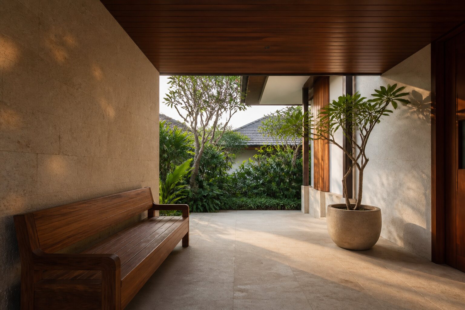 The covered entrance terrace of a landed home in Singapore