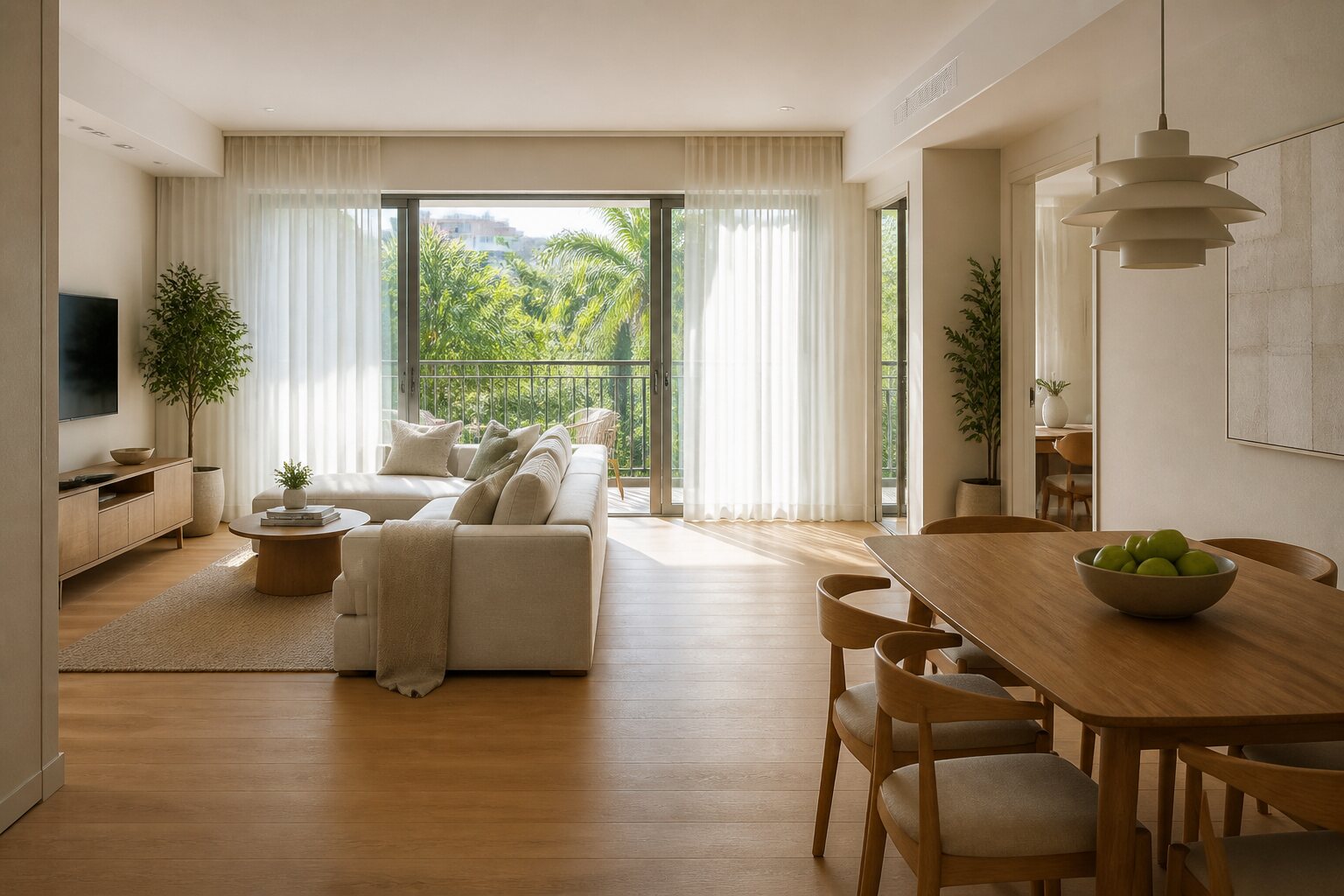 A private condominium living space staged for viewing